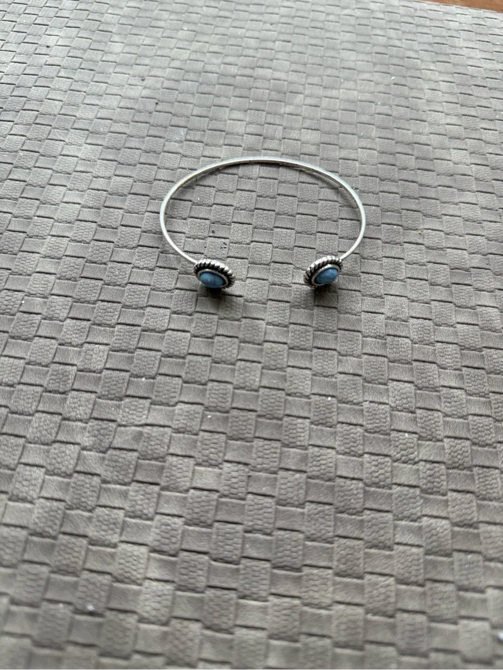 Vintage  Silver Tone Open Cuff Bracelet with Blue Stone Accents
